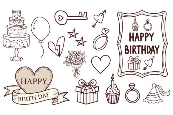 Download Set of Hand Drawn Doodles for Birthday - Birthday Collection