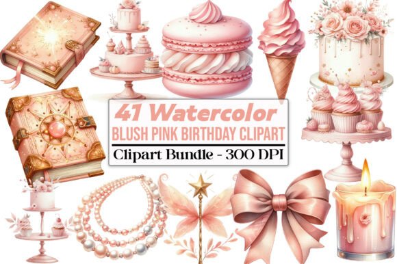 Download Watercolor Blush Pink Birthday Clipart - Birthday Collection