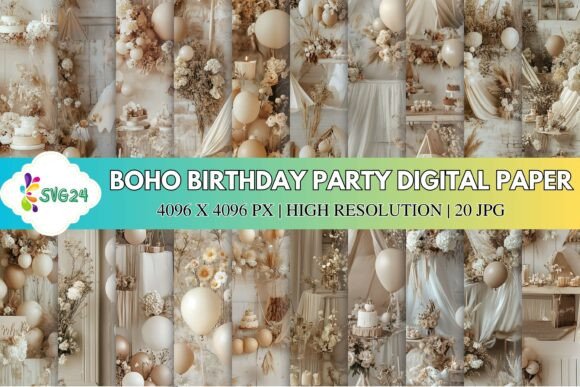 Download Boho Birthday Party Digital Paper - Birthday Collection