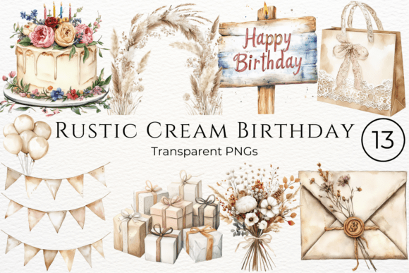 Download Rustic Cream Birthday Watercolor Clipart - Birthday Collection